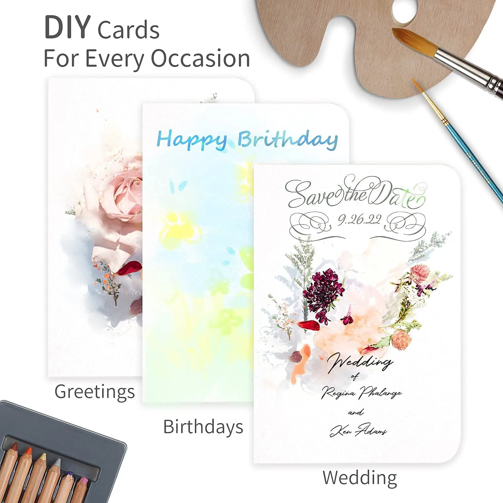 Blank Watercolor Cards And Envelopes,White, Acid-Free, Paper For All Occasions
