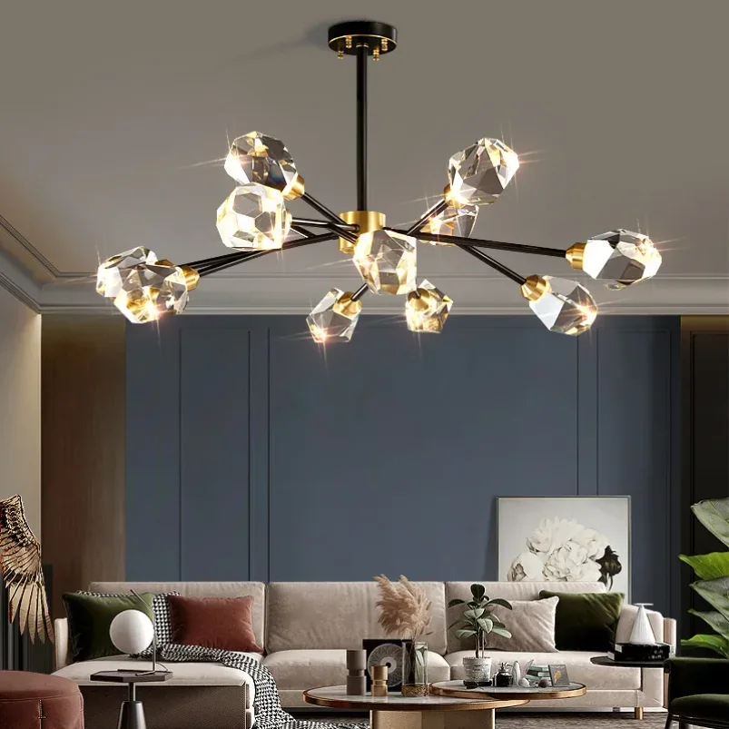 Nordic Crystal Led Ceiling Chandelier Gold Black for Living Room Bedroom Hall Pendant Lighting Home Decoration Luxury Fixture