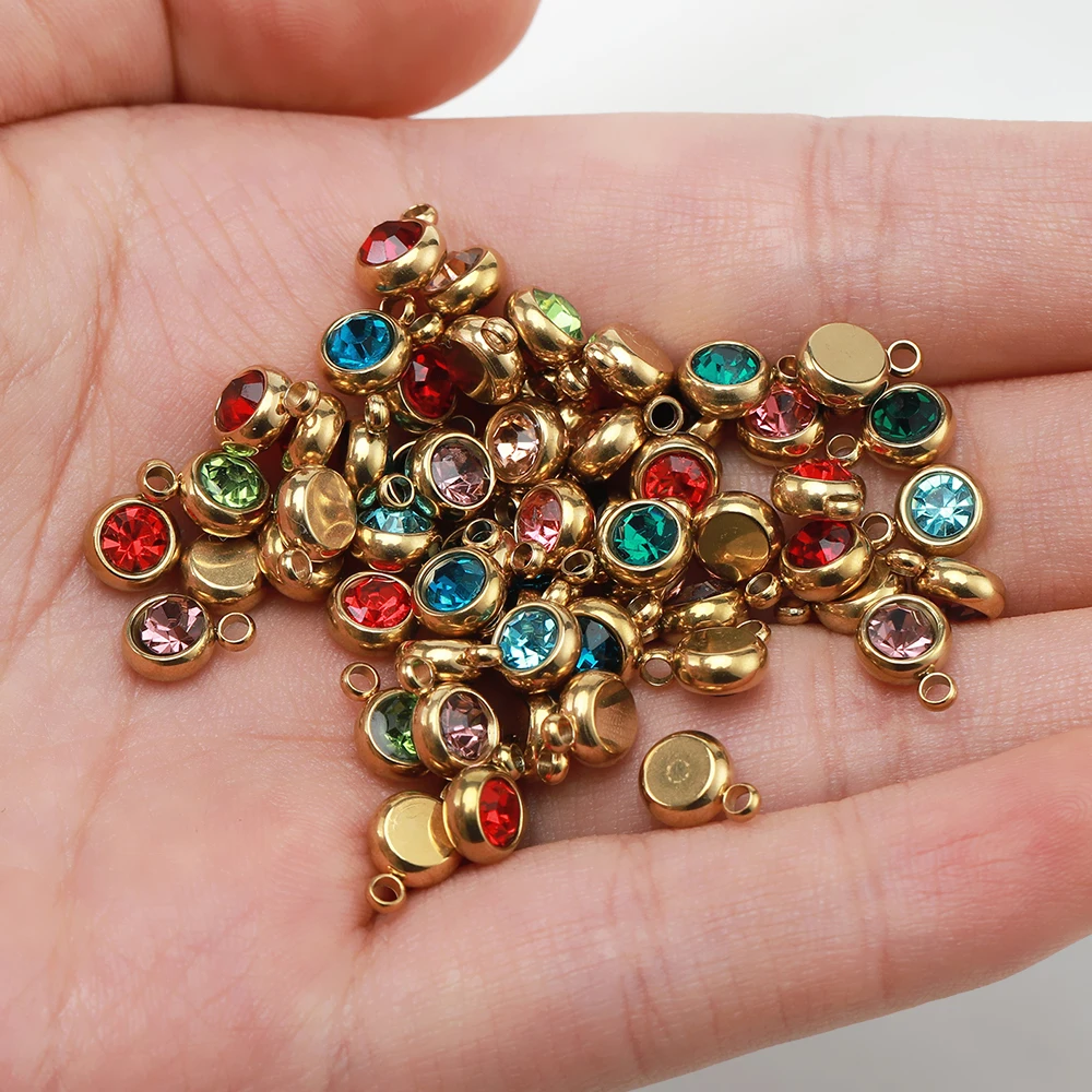 20 teile/los 6mm Kristall Edelstahl Strass Charms Birthstone Anhänger für Schmuck Machen DIY Halskette Armband Zubehör – Detail 5