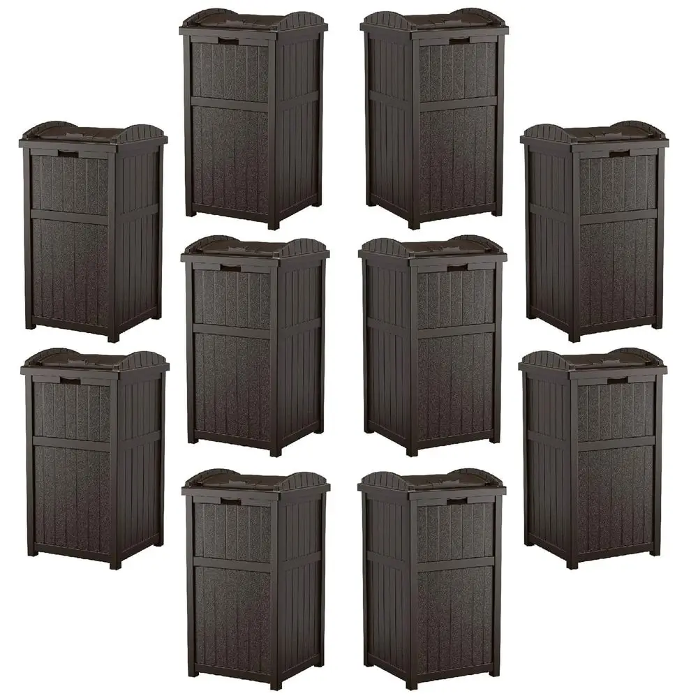 

Trash Hideaway Outdoor 33 Gallon Garbage Waste Can Bin, Java (10 Pack)