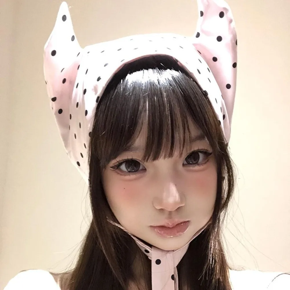 

Модный шарф для волос Little Demon Y2K, повязка на голову в стиле хип-хоп, повязка на голову с ушками, мягкая накидка, милый платок в горошек, уличная одежда