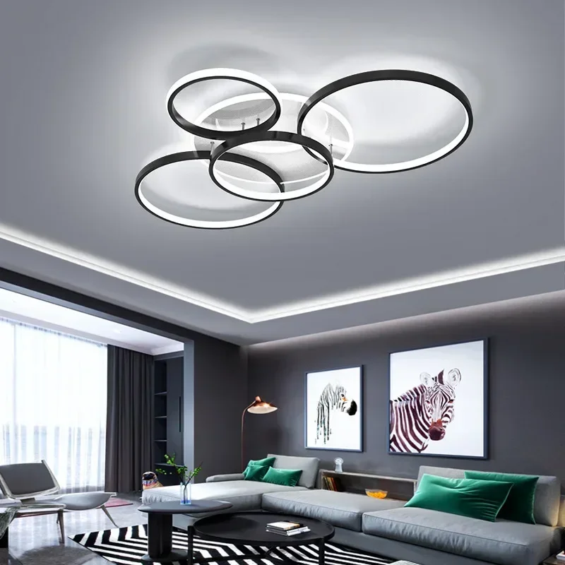 Light Luxury Circular Ring Ceiling Light Modern Led Chandelier Fixtures Living Room Decor Black/Gold Color Hotel Lighting Lustre