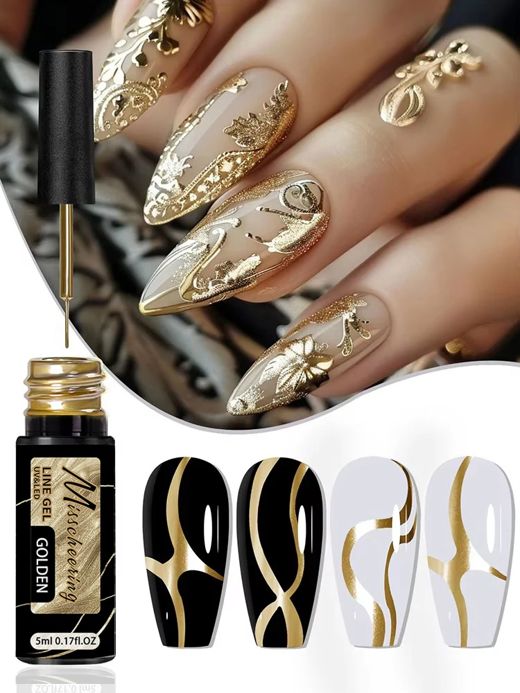 Gold Silber Metallic Liner Paint Gel Nagellack Chrom Spiegel Metalleffekt Superhelles französisches UV-LED Semi Permanent Nagelgel