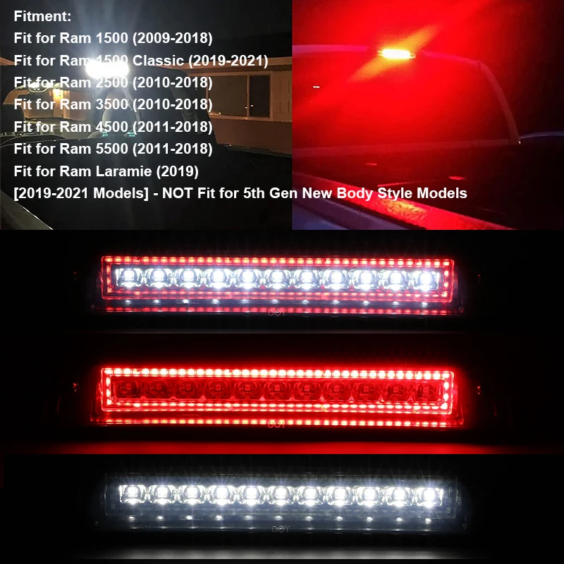 LED High Mount Brake Light For Dodge Ram 1500 2500 3500 4500 5500 2002-2018 LED Ring Light Guide High Mount The Third Brake Lamp