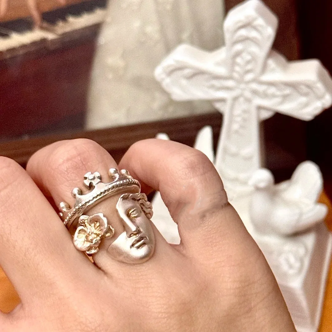 

New Arrival Masquerade Mask Figure Silver Crown Ring Stackable Design Women's Fashion Personality Ring Jewelry