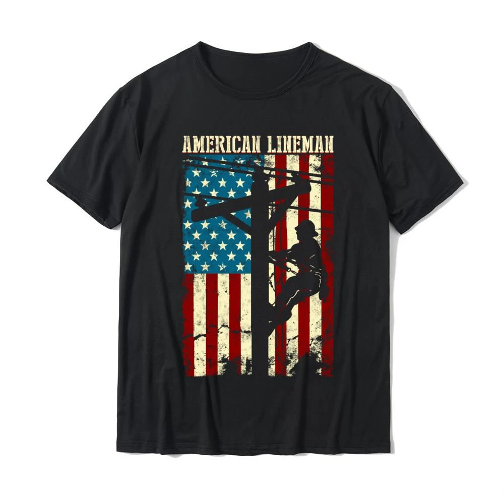 Sommer party Tops Shirt beliebte Baumwolle junge Harajuku Stil Lineman amerikanische Flagge Elektrokabel Geschenk patriotischen Lineman T-Shirt