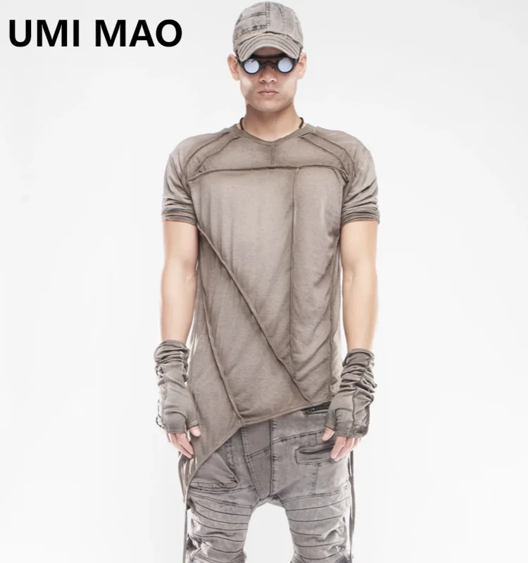 UMI MAO Dune Top Wasteland Pioneer Retro Asymmetric Backing Ribbon Tie Dyed Three Quarter Sleeve T-shirt DEMO Trendy