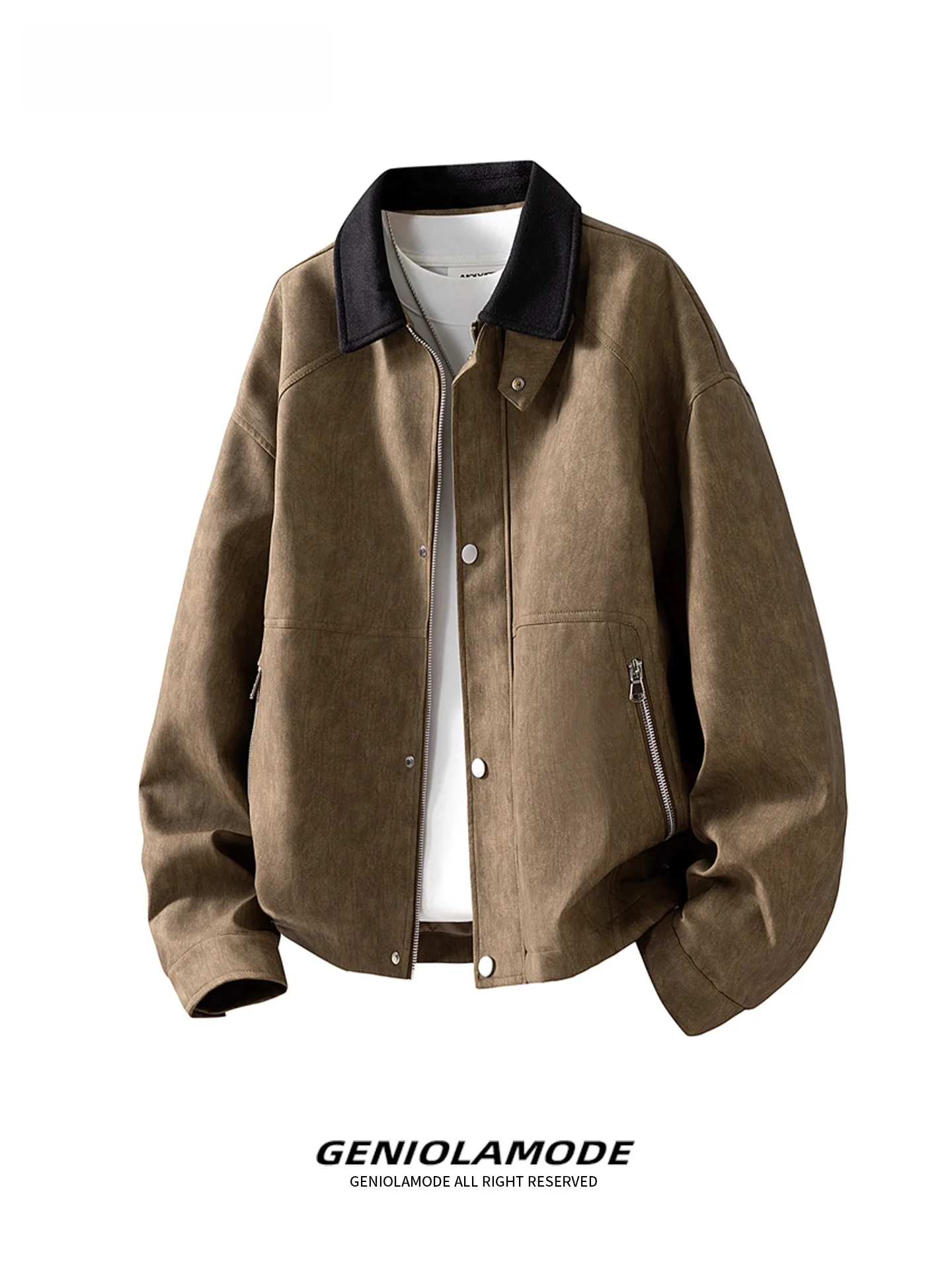 

Genio Lamode American Sle, мужская верхняя одежда с джатовым воротником в стиле ретро, модное винтажное кожаное пальто, осень-зима, молодежный тренд