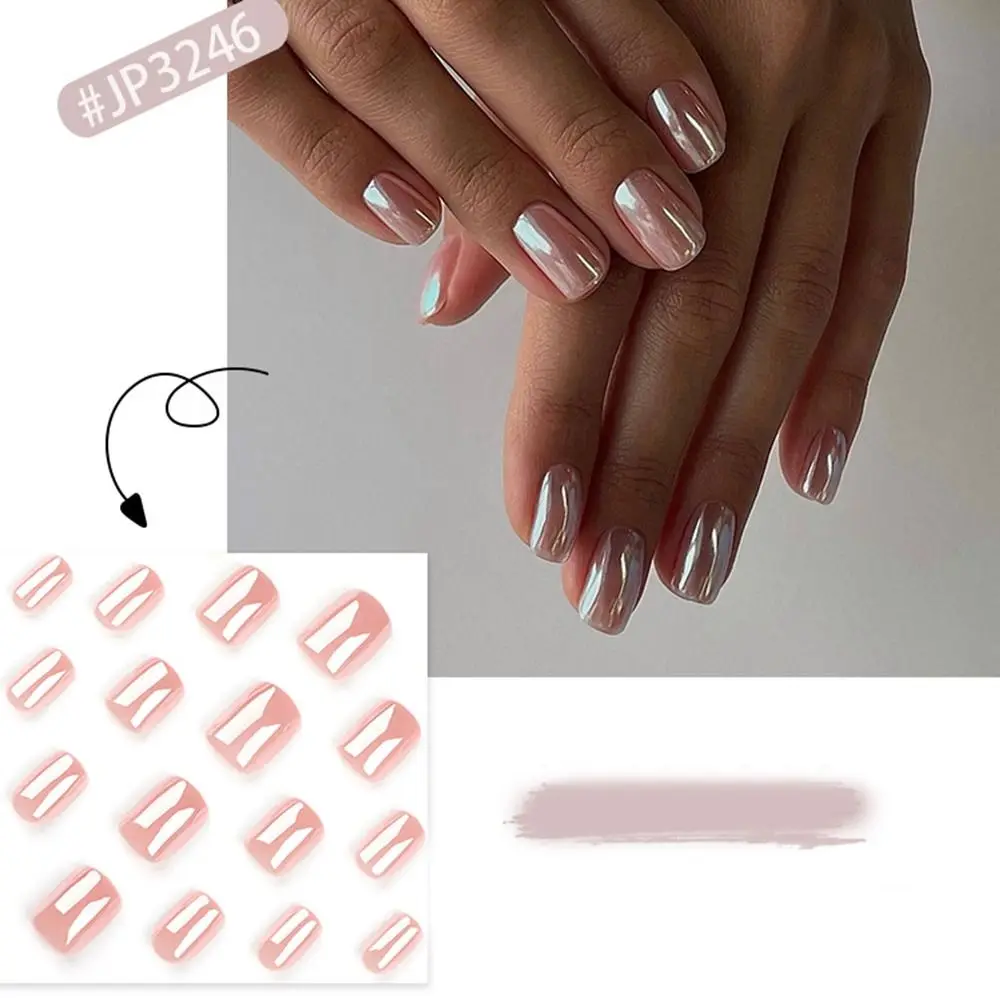 Fashion Long Square False Nails White Edge French Fake Nials Pink Cat Eye Full Cover Press on Nails DIY