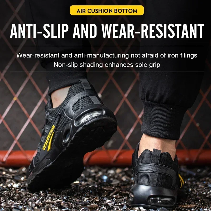 Men\'s Rotating Button Safety Shoes Steel Toe Work Sneakers Indestructible Shoes Puncture-Proof work Boots Air Cushion Men Boots
