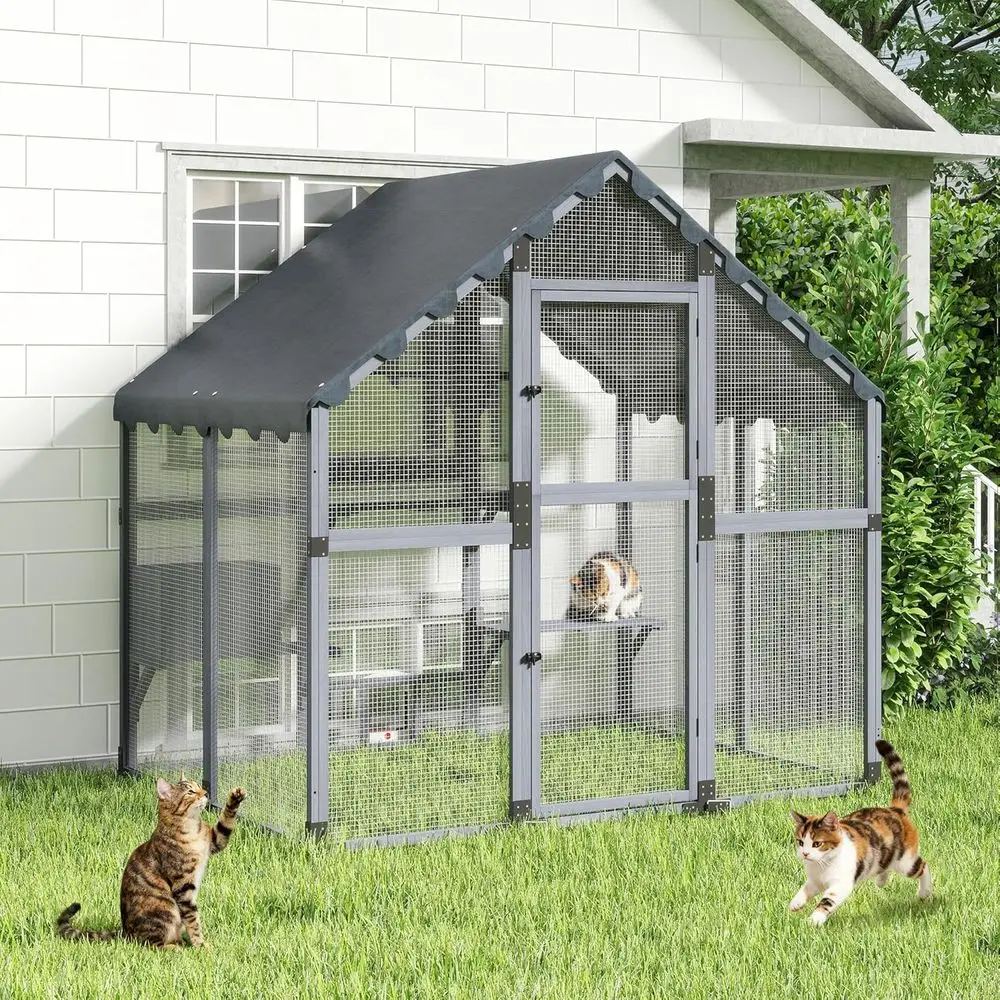 

Уличная прогулка Catio для кошек с доступом к окне, устойчивая к атмосферным воздействиям, многоуровневая платформа, серый