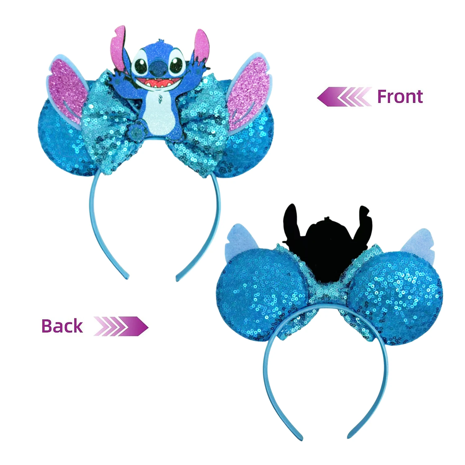 Lilo Stitch Mickey Mouse Ears Headbands Women Party Hair Accessories Cartoon Headband for Girls Kids Sequins Bow Hairband