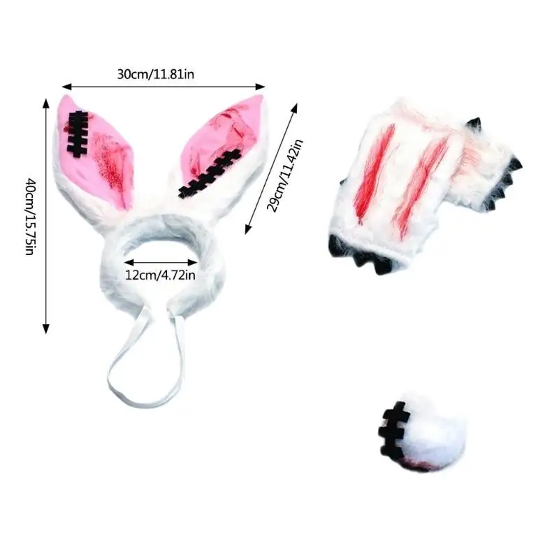 39bd Halloween Cosplay Konijnen Kostuumaccessoire met konijnen Oren Hoofdband Furry Tail en handschoenen voor vrouwen