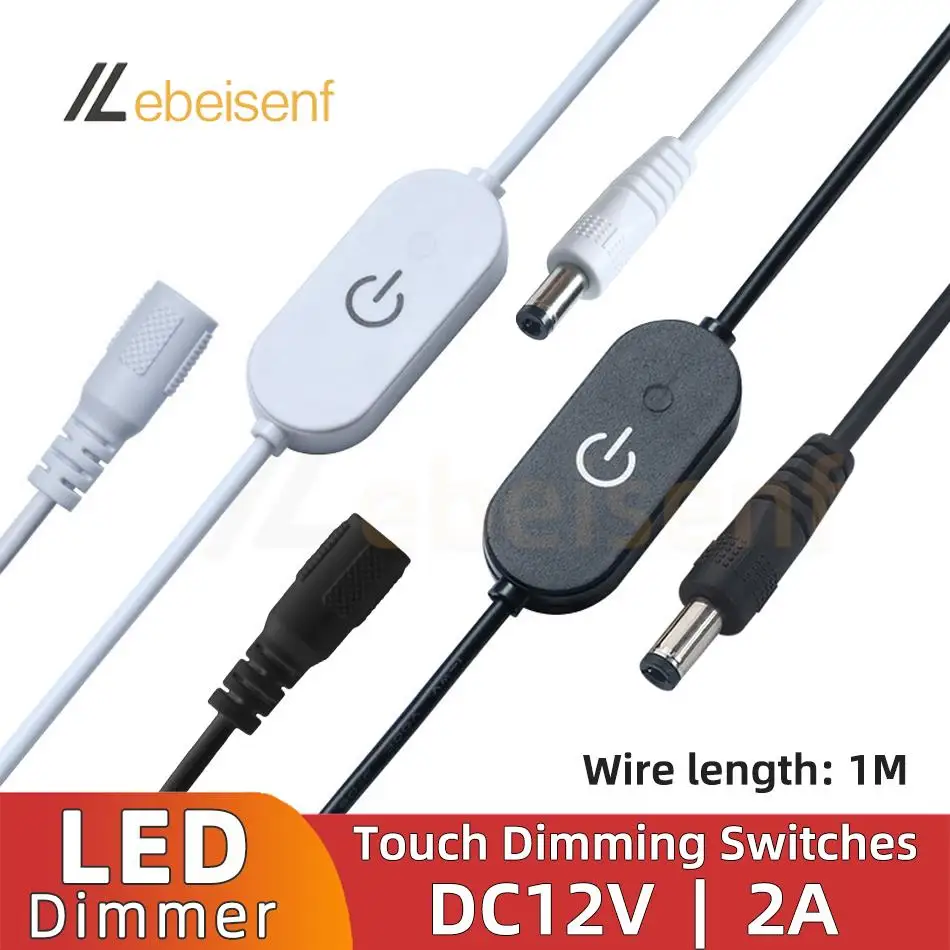 LED Touch Dimmer Switch Cable 5V USB DC 12V 2A Male to Female Connection Wire 1m Dimmable On/Off For Single Color LED Lights