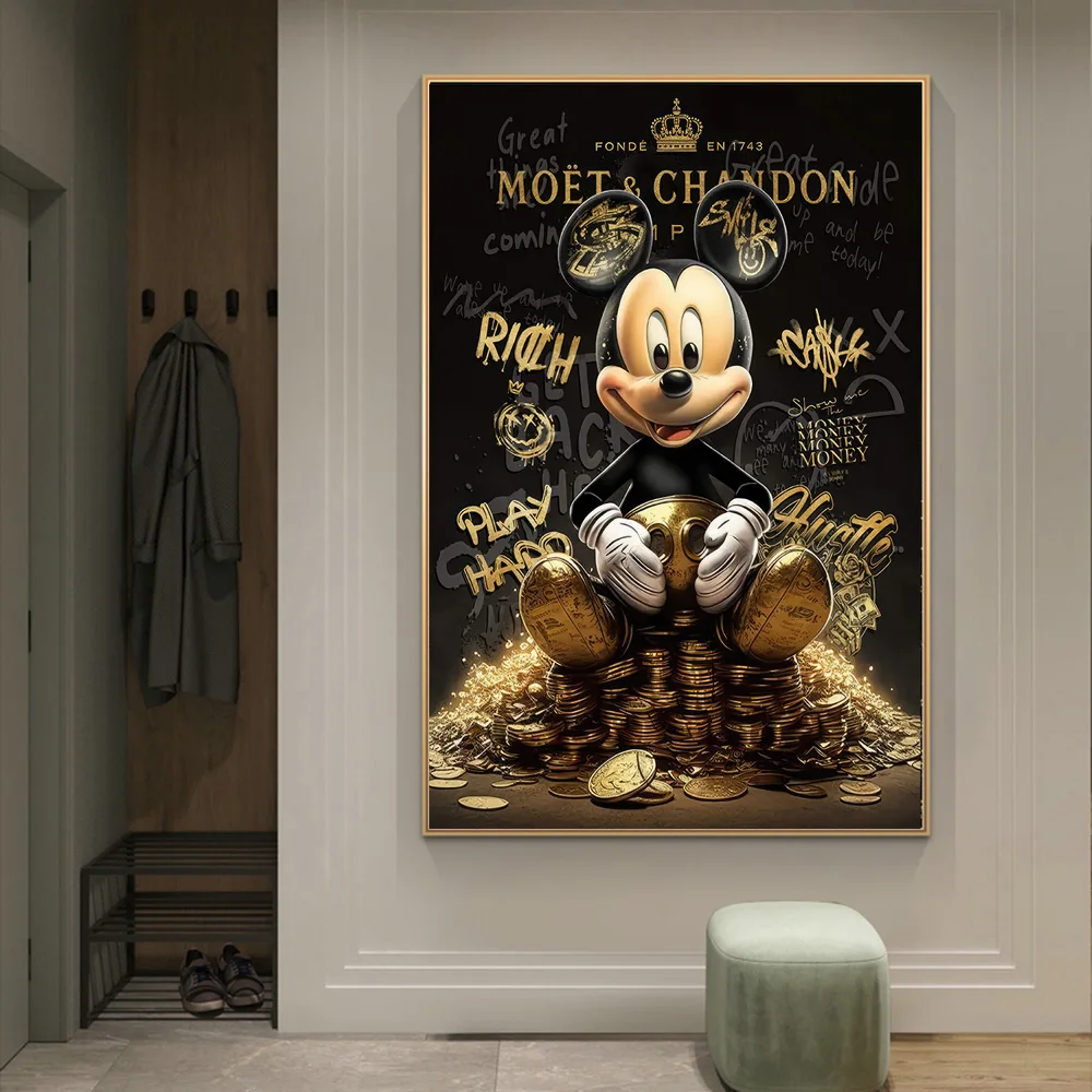 Rich Micky Motivation Golden Abstract Canavs Painting on the Wall Art Posters and Prints Money Graffiti Art Pictures Home Decor