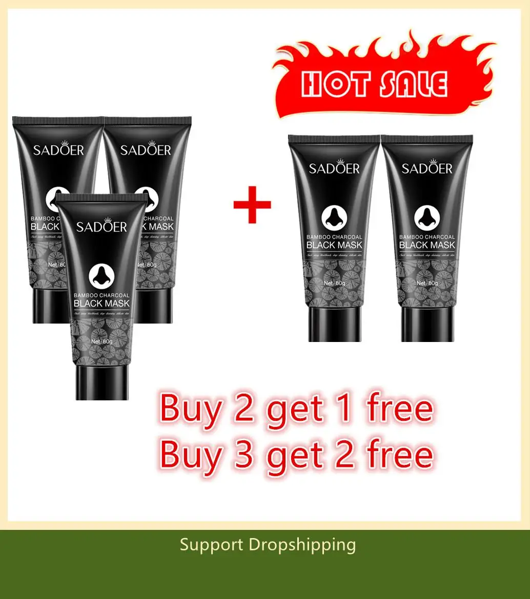 3/5pc 60g Bamboo Carbon Black Mud Facial Mask Active Carbon Deep Cleansing Purifying Remove Blackhead Strawberry Nose Remover