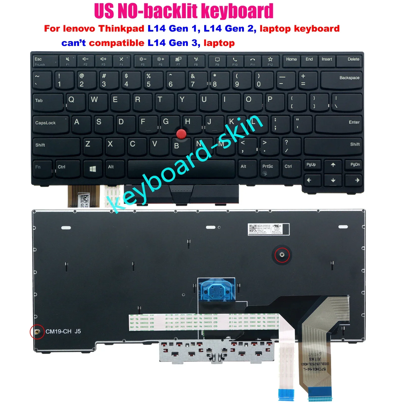 

New US keyboard without-backlit for lenovo IBM Thinkpad L14,L14 gen 1,L14 gen 2 series laptop（can't for L14 gen 3 laptop）