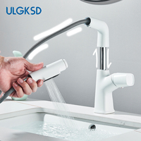Pull Out Basin Sink Faucet 2 modes Extendable Lift Hot And Cold Water Mixer Tap Single Handle 360° Rotation Deck Mounted Crane