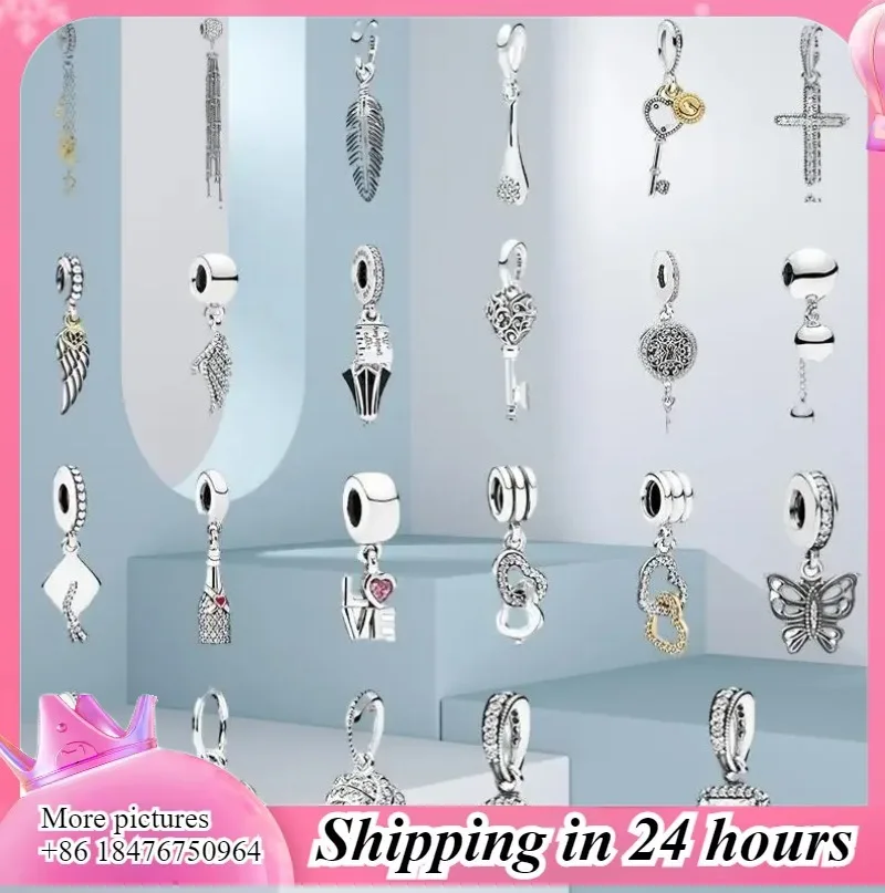 Cuentas de plata 925, colgante de cruz, colgante de llave, cuentas de ala – Accesorios de bricolaje, cuentas colgantes, crucifijo de regalo popular