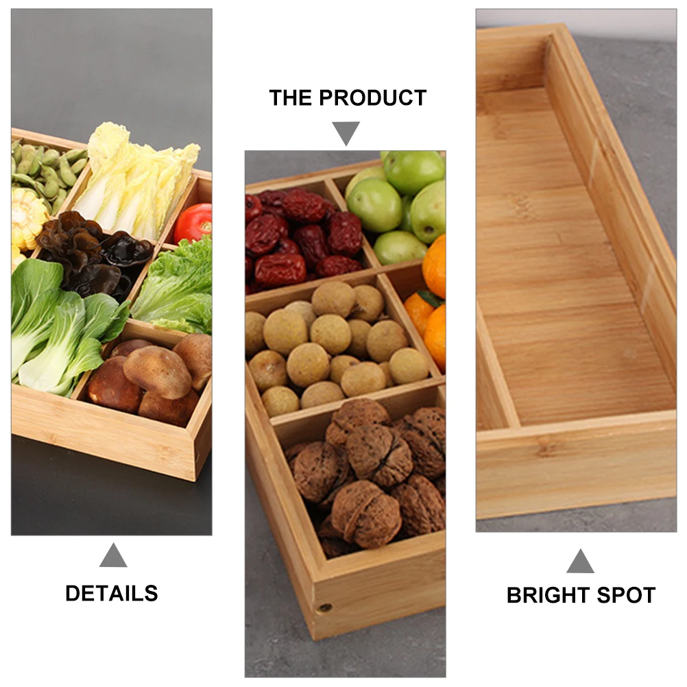 

Nine Grid Snack Tray Premium Bamboo Smooth Surface Multi Compartment Food Storage Case For Nuts Dried Fruits Appetizers