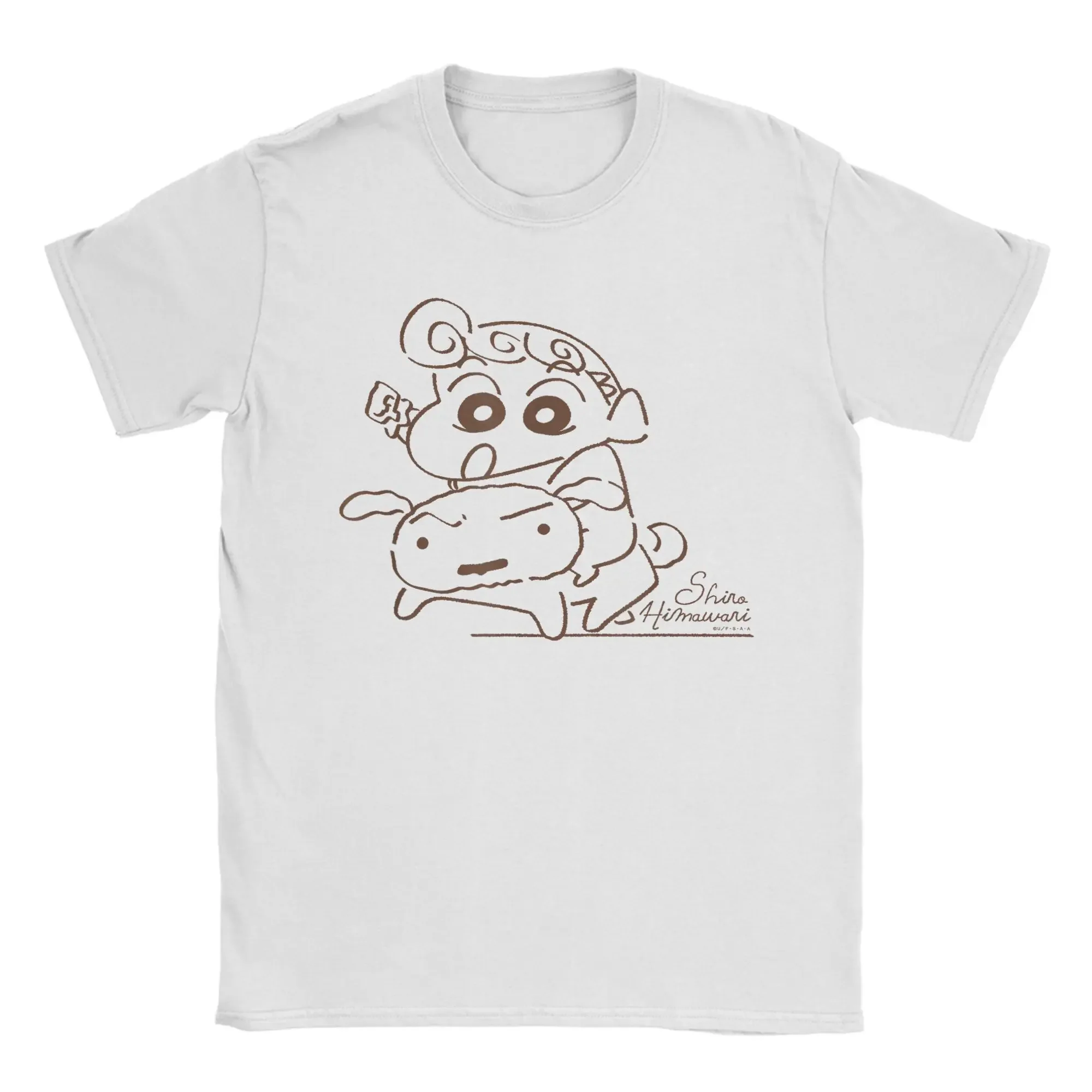 Men Women's Crayon Shin chan Himawari & Shiro T Shirts  100% Cotton Tops Casual Short Sleeve Crew Neck Tees Original T-Shirts