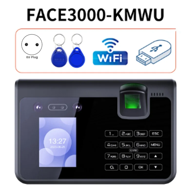 เครื่องบันทึกเวลาทำงานด้วยไบโอเมตริกซ์ขั้นสูง A72T พร้อมระบบจดจำใบหน้าและฝ่ามือ รุ่นปลั๊ก EU