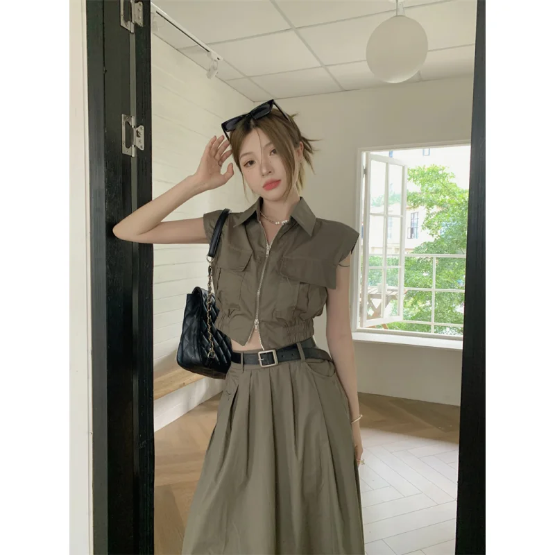 Black Skirt Womens T-shirt Two Piece Set Solid Fashion High Street Y2K 2023 NEW Summer Female Temperament Elegant Long Dress
