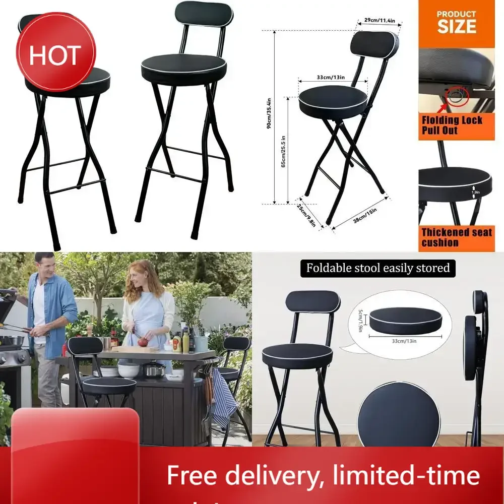 

Hot salesCustomizable Pair of Leather Upholstered Folding Stools - Portable Counter Height Chairs for Tall Seating