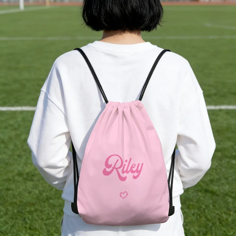 1Pc Custom Name/Text Heart Drawstring Backpack-4-Color Minimalist Storage Pouch, Sports Bag Travel Gym Sack Storage Bags