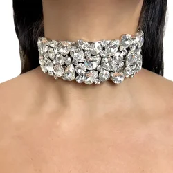 Luxury Rhinestone Choker Necklace for Women Exaggerate Prom Jewelry Wedding Bridesmaid Geometric Crystal Collar Accessories