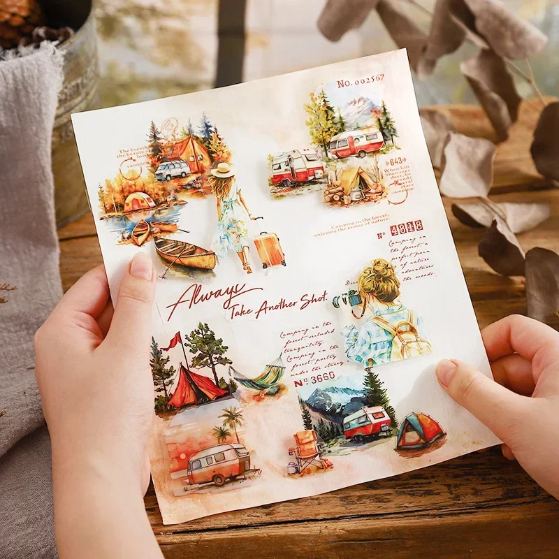 

1Roll Series PET Handbook DIY daily Tape Forest Adventure Camping Decorative Europe Scrapbook 50mm*2m Backing Adhesives Collage