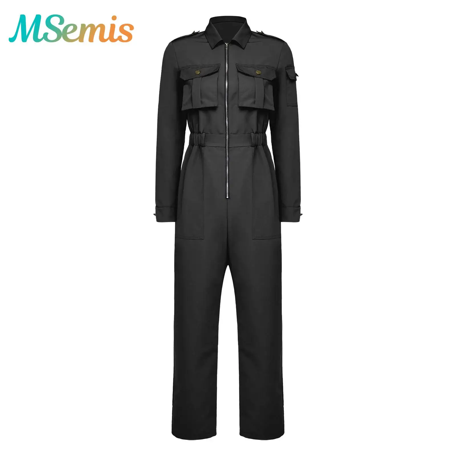 

Womens Front Zipper Wide Leg Pants Cargo Overalls Jumpsuit Workwear Utility Multi-pocket Long Sleeve Rompers Coveralls Costume