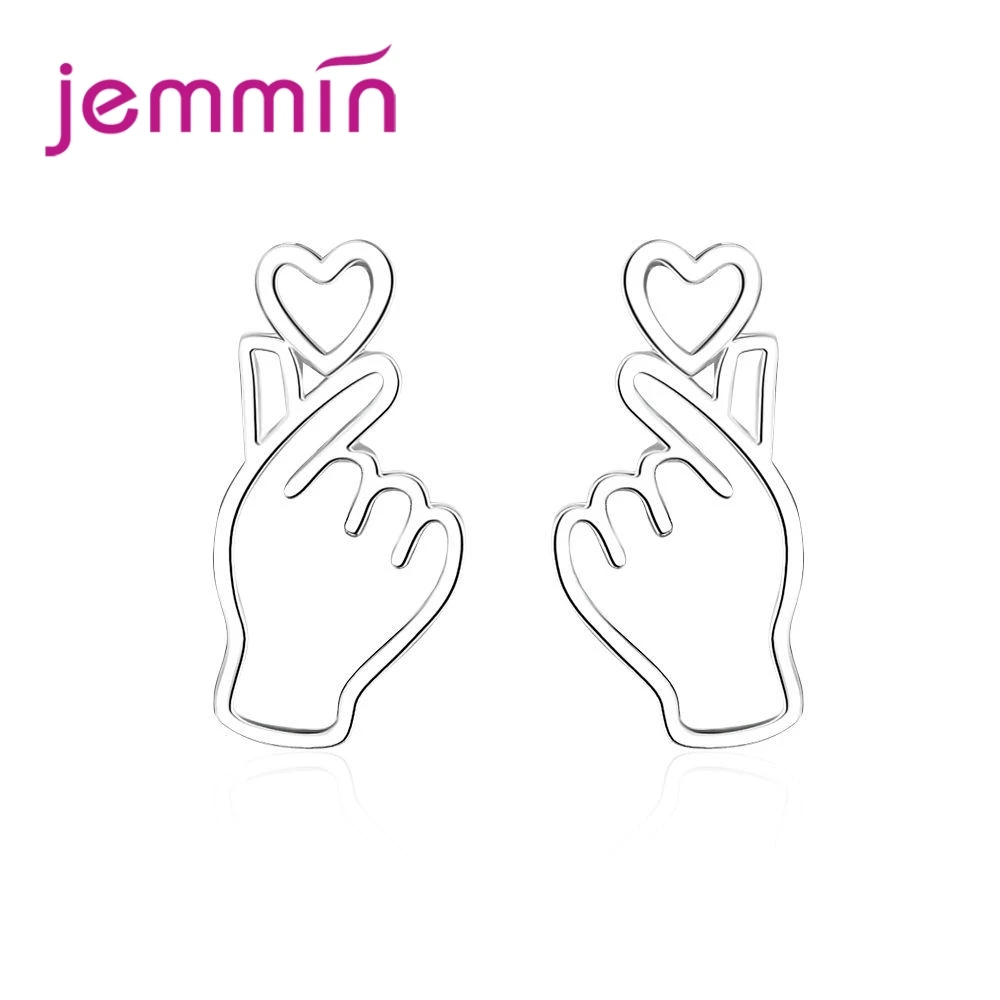 Simple Design 925 Sterling Silver Hollow Hand Stud Earrings For Women Fashion Ear Cuff Piercing Heart Gesture Earring Gift