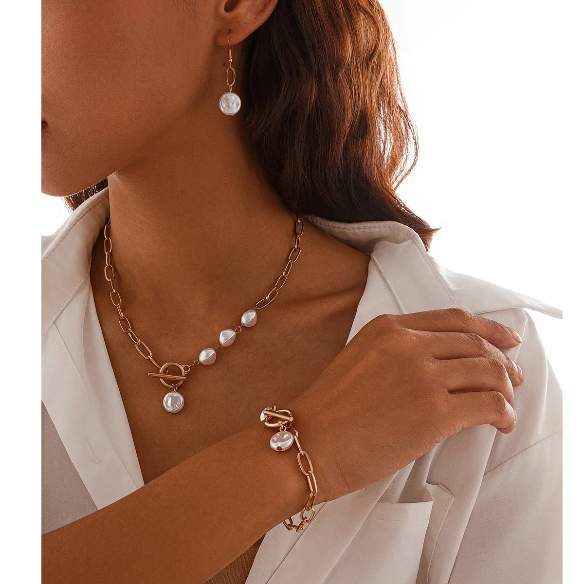 Faux Pearl Teardrop Tassel Choker Necklace Cream Baroque Classic Sturdy Comfortable Versatile Jewelry Women Party Gift