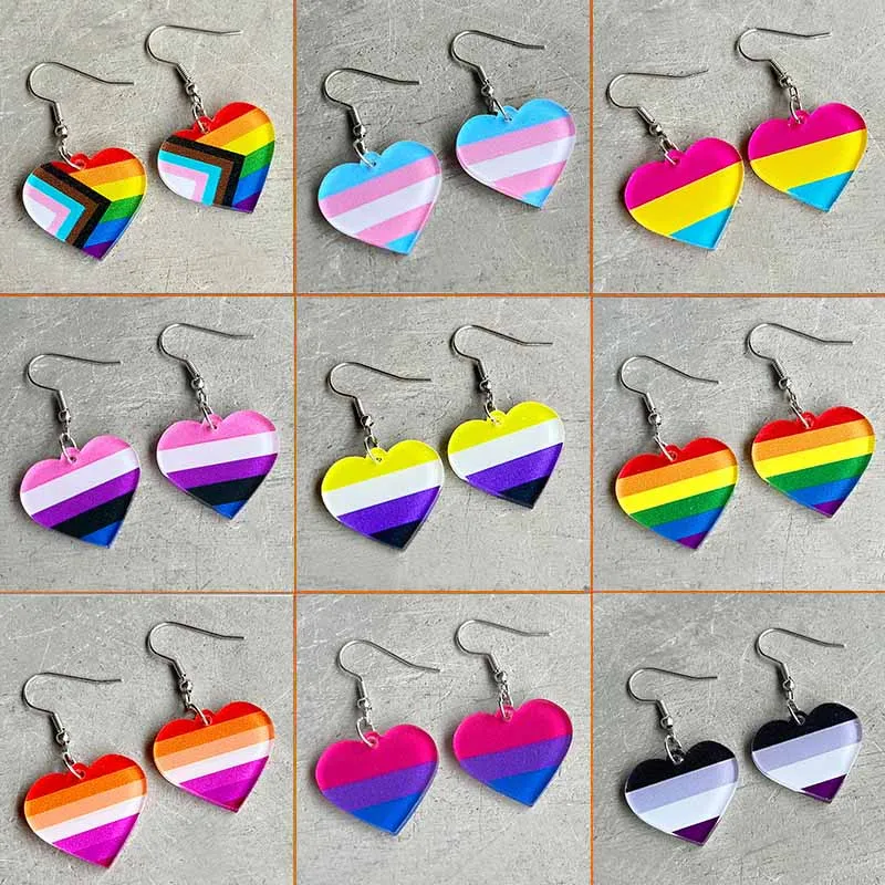 جديد فخر شهر قوس قزح هندسية بسيطة أقراط الرفاق متعدد الألوان الحب على شكل الاكريليك الربيع/الصيف موضة أقراط هدية #1