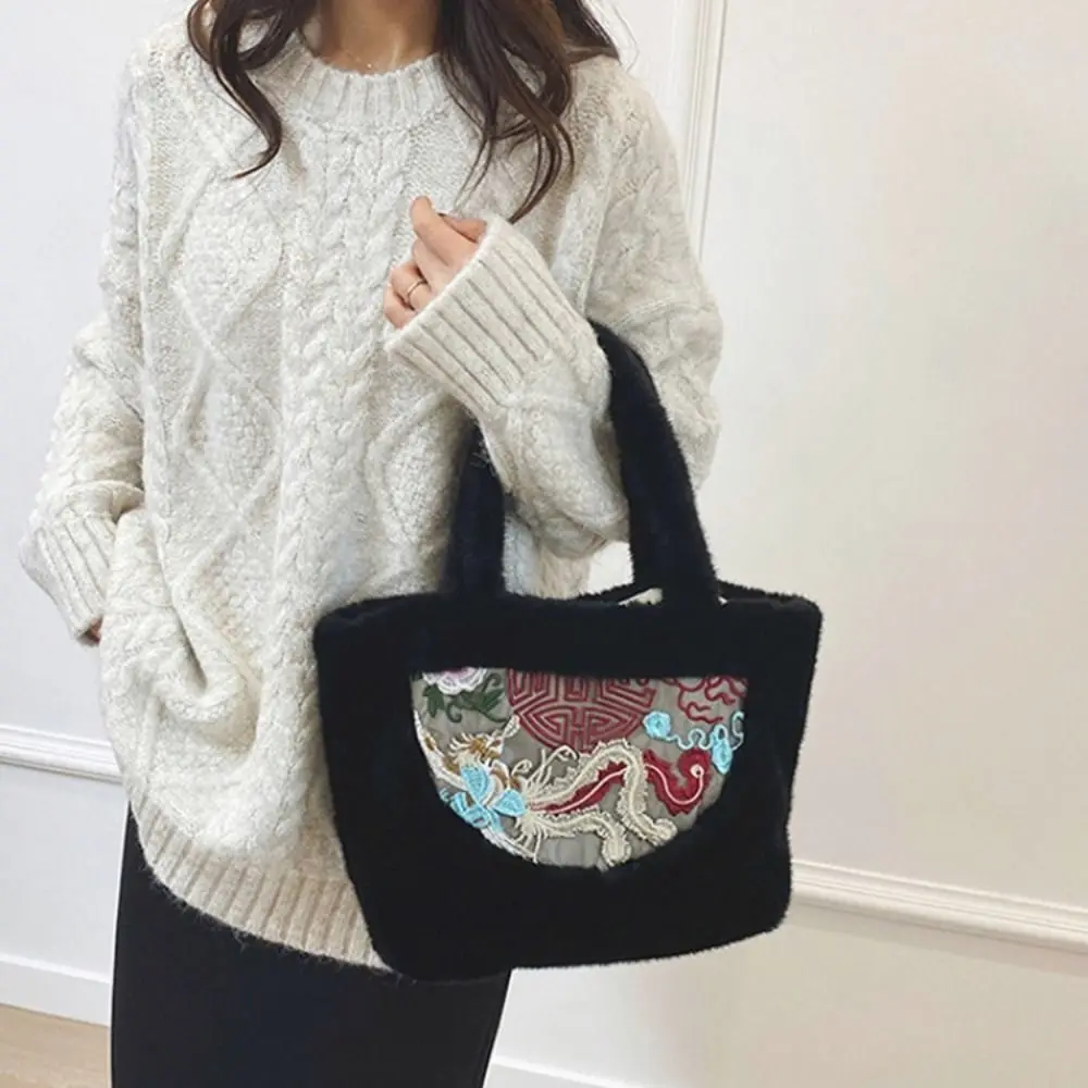 Moda estilo chinês bolsa de pelúcia grande capacidade com fivela magnética sacola de pelúcia fofo macio mudança bolsa outono