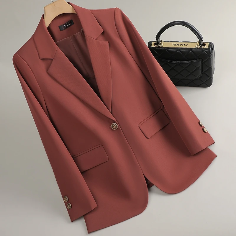 

Spring Autumn Black Red Elegant Single Button Jacket Women's Brown Long Sleeved Festival Blazers Coat Tops Korean Fashion Trendy