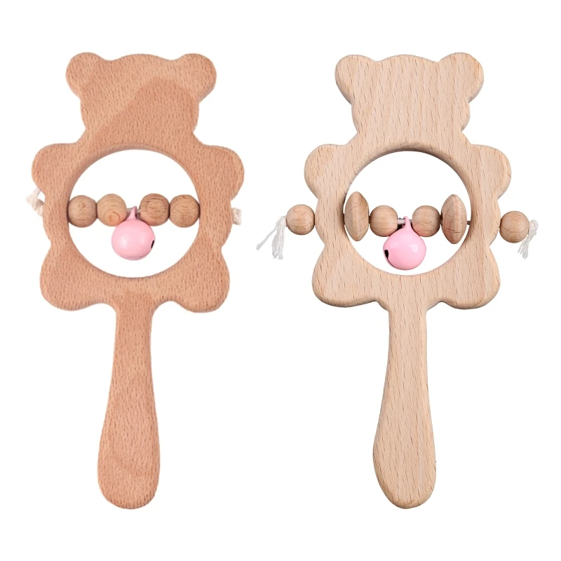 Wooden Baby Rattles Teether Toys Animal  Molar Ring Montessori Handmade Toys for Baby Shower Teething Chewing Dropshipping