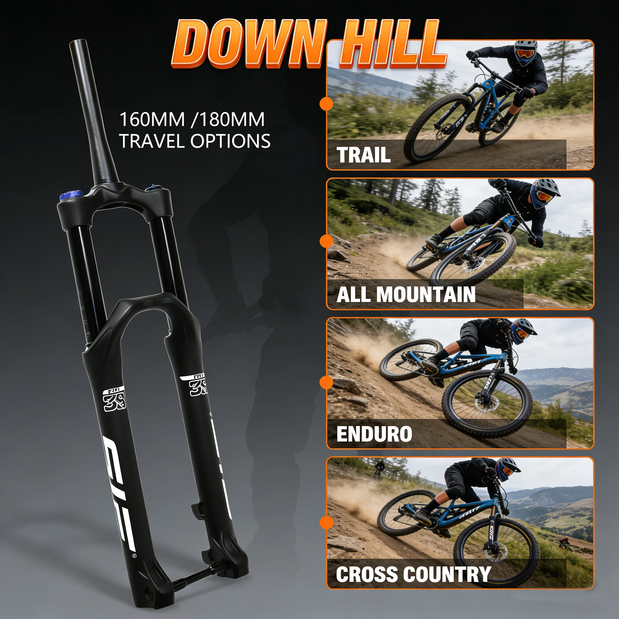 Garfo dianteiro de bicicleta com suspensão total, alta resistência, 27.5/29 unidades, mtb, viagem 160mm/180mm com tubo de 38mm, garfo de suspensão a ar para bicicleta