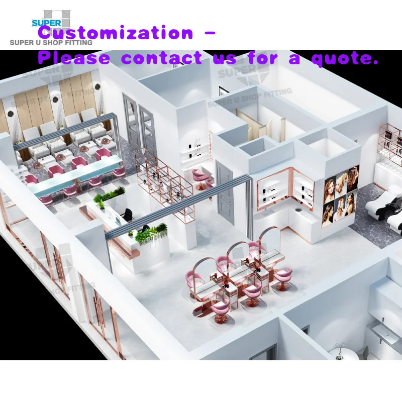 

custom.Fashionable Custom Retail Store Interior Design Pink Nail Bar Floor Display Stand Barber Shop Design Decoration Beaut
