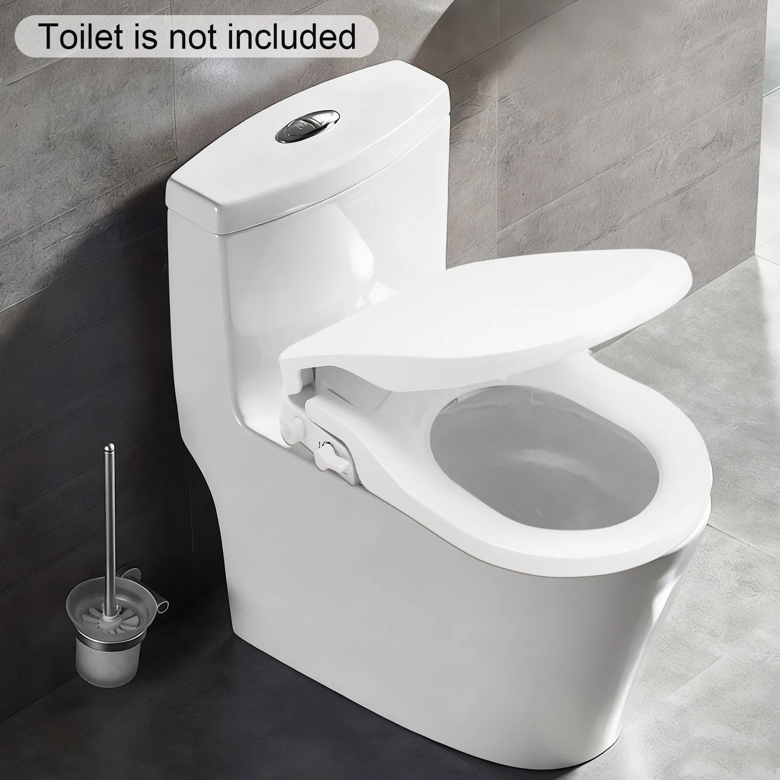 1 Piece PP Non-Electric Bidet Toilet Seat - 18 Inch Elongated Toilet Fit Easy Installation Dual Nozzle Cleaning
