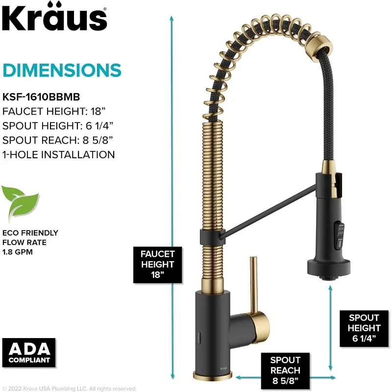 Bolden Touchless Sensor Commercial Style 2-Function Single Handle Pull-Down Kitchen Faucet in Brushed Brass / Matte Black