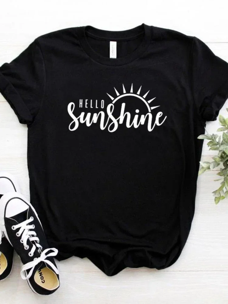 Women T Shirt Hello Sunshine Print Tshirt Women Short Sleeve O Neck Loose T-shirt Ladies Causal Tee Shirt Clothes Tops