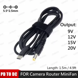 USB C/Type-C PD to 9V 12V 15V 20V 5.5x2.5mm DC Jack Plug Adapter Charging Cable WIFI Router Camera MiniFan 65W Charger Cord