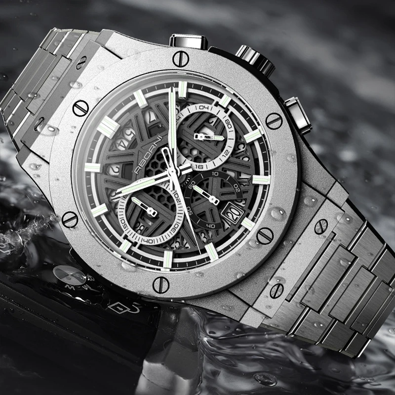 

ABORNI 9068 Luxury Brand Men's Hollow Mechanical Design Quartz Watch Automatic Date Waterproof Stainless Steel Watches for Man