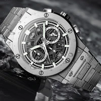 ABORNI 9068 marca de lujo para hombre diseño mecánico hueco reloj de cuarzo fecha automática relojes de acero inoxidable resistentes al agua para hombre