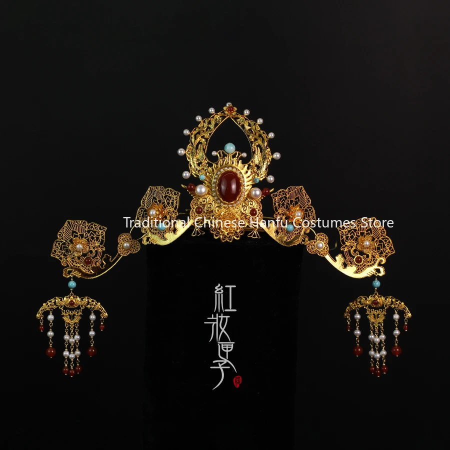 Chinese Style Hanfu Accessorie Original Ancient Style Imitation Filigree Duobao Hair Crown Dunhuang Feitian Crown Tassel Hairpin