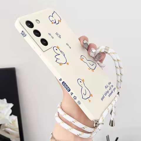 Happy Baby Duck Crossbody Lanyard Silicone Phone Case For Samsung Galaxy S23 S22 S21 S20 S10 S8 Plus Note 20 ultra 10 Plus Cover