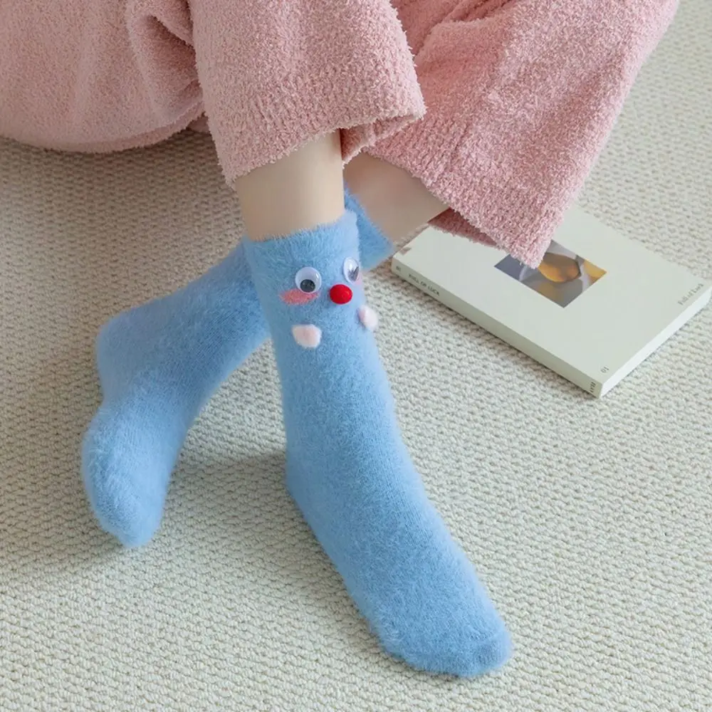 

Fashion Cartoon Eyes Mink Fur Socks Soft Cute Eyes Sleeping Socks Women Pile Up Hosiery Thicken Warm Socks Fall Winter