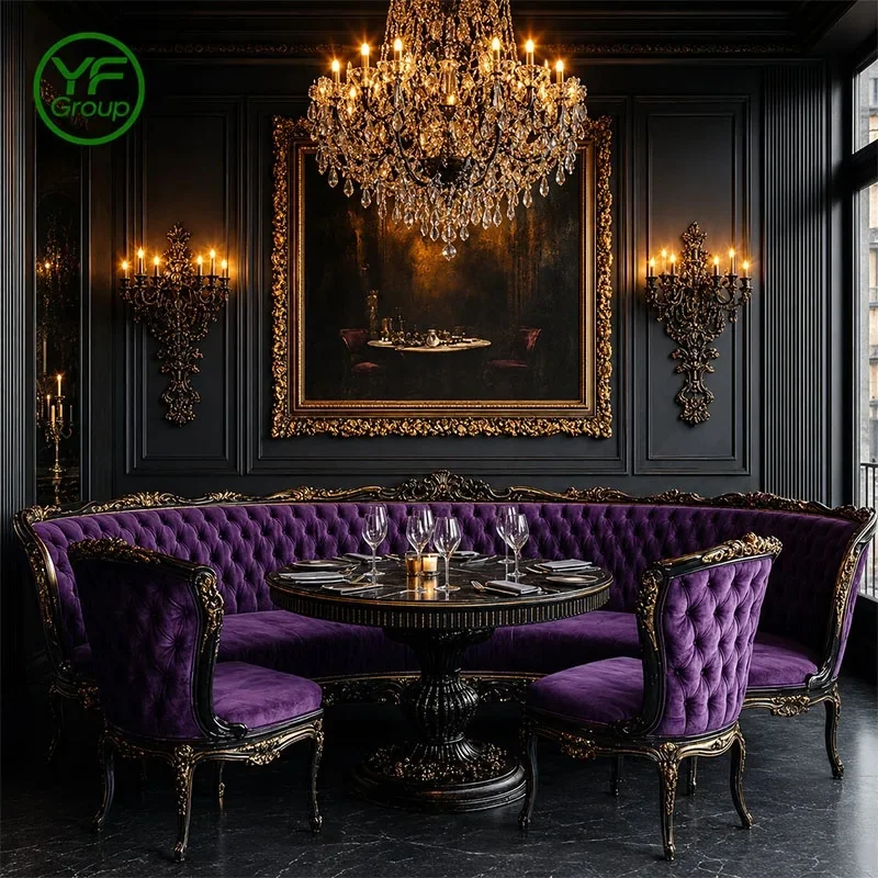 Hot Sales Custom Matel Base Luxury Booth Seating Restaurant Furniture Marble Table and Chair for Hotel Bistro